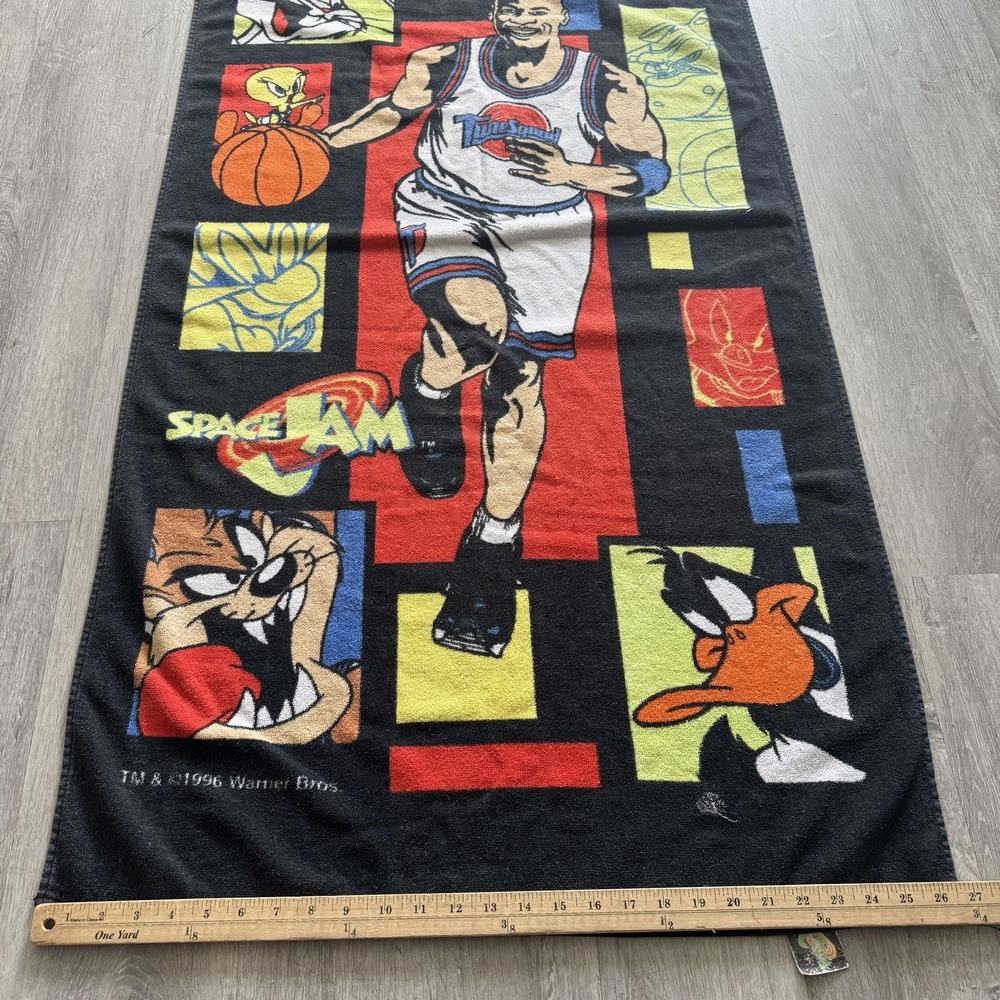 Vintage 1996 Space Jam Warner Bros Beach Towel Tune Squad Daffy Looney Tunes - Picture 4 of 5